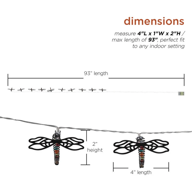 Buy π Alpine Corporation 93"L Indoor 10-Bulb Decorative Metal Dragonfly LED String Lights π - Image 3
