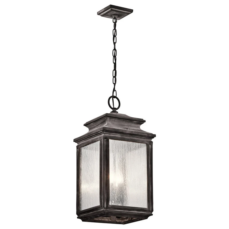 Outlet ⌛ Kichler Wiscombe Park 4 Light Outdoor Pendant Or Chandeller, Weathered Zinc ✔️
