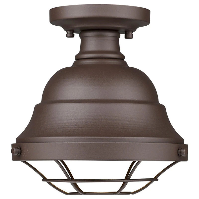 Outlet π Golden Lighting Bartlett Semi-Flush Outdoor With Textured Bronze Metal Cage, UV Shade π― - Image 2