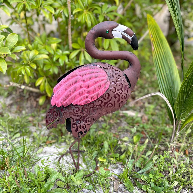 Cheapest β€οΈ Things2Die4 Pink Flamingo Metal Art Filigree LED Lighted Solar Garden Statue π - Image 4