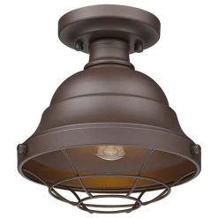 Outlet 🎁 Golden Lighting Bartlett Semi-Flush Outdoor With Textured Bronze Metal Cage, UV Shade 💯
