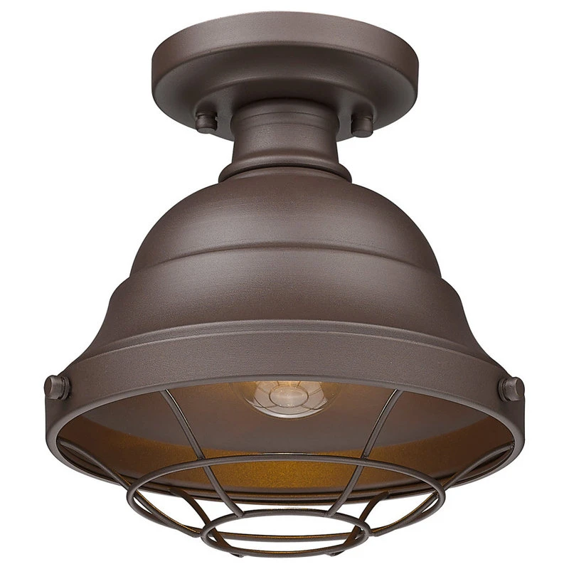 Outlet π Golden Lighting Bartlett Semi-Flush Outdoor With Textured Bronze Metal Cage, UV Shade π―