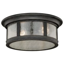 Buy 🔔 Vaxcel Lighting T0155 Hanover 2 Light Flush Mount Outdoor Ceiling - Rust Iron ⌛