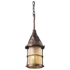 Hot Sale ✔️ Elk Home Rustica 6.5" 1 Light Glass Outdoor Pendant In Antique Copper 🌟