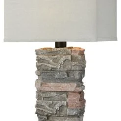 Coupon 🛒 Bailey Street Home Stone Outdoor Table Lamp Made Of Composite A Grey-Clear Linen Shade An On/Off ❤️