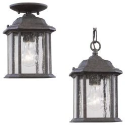 Best Sale 😉 Sea Gull Lighting Kent - One Light Outdoor Semi-Flush Convertible Pendant In Oxford Bronze ❤️